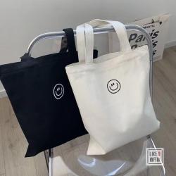 Bag Woman New Zipper Smile Instagram Simple Single Shoulder Canvas Large Capacity Korean Version Of Leisure Student Schoolbag