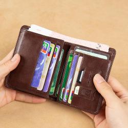 Wholesale Cowhide Genuine Leather Wallets For Men Trifold RFID Blocking Leather Custom Man Cash Clip Slim Wallet Card Holder Bag