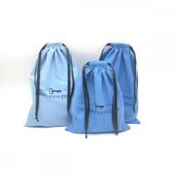 Custom Black Logo Suede Drawstring Microfiber Clothes Hat Packaging Storage Bag Luxury Blue Suede Shopping Bag