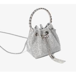 Luxury Lady Designer Bag Diamond Solid Handle Metal Chain Bucket Fashion Tassels Sling Purse for Women  Drawstring Handbag