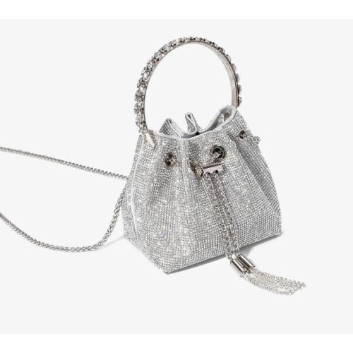 Luxury Lady Designer Bag Diamond Solid Handle Metal Chain Bucket Fashion Tassels Sling Purse for Women  Drawstring Handbag