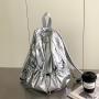2023 new large-capacity silver backpack   Simple fashion shoulder bag PU pleated backpack for girls
