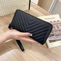 Women's Long Wallet 2024 New Multi Card Position Korean Double Zipper Clutch V Embroidery Hairball Female Wallet
