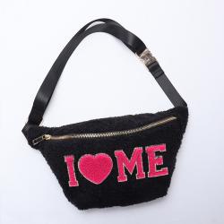 Keymay High Quality Multi-color DIY Personalized Varsity Letter Patches Plush Fanny Pack Belt Bag Sherpa Bum Bags for Women