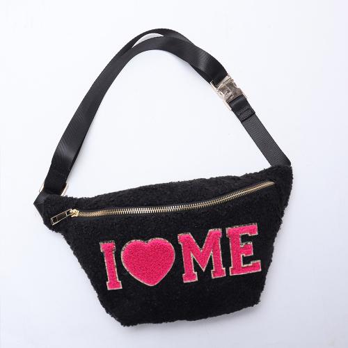 Keymay High Quality Multi-color DIY Personalized Varsity Letter Patches Plush Fanny Pack Belt Bag Sherpa Bum Bags for Women