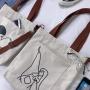 ZX020  Eco-friendly Cotton Canvas Tote Shopping Bag With Zipper Student Printed Grocery Washable Shoulder Bag With Pocket