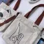 ZX020  Eco-friendly Cotton Canvas Tote Shopping Bag With Zipper Student Printed Grocery Washable Shoulder Bag With Pocket