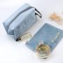 Custom Logo Printing Velvet Zipper Makeup Case Luxury Travel Cosmetic Brush Packing Portable Makeup Storage Bag