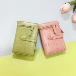 HR511 Women's Short Card Bag Solid Color Sewing Thread Coin Holder Credit Business Card Holder Buckle Zipper One Piece Purse