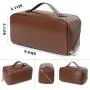 Stylish PU Women's Cosmetic Toiletry Case with Multiple Pockets and Removable Brush Holder for Beauty Products