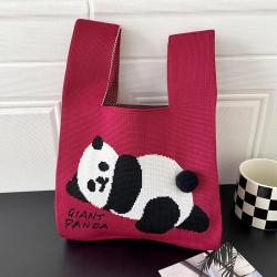 Fashionable Knitted Cute Giant Panda Handheld Large Capacity Bento Bag sac main femm sac