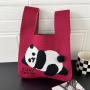 Fashionable Knitted Cute Giant Panda Handheld Large Capacity Bento Bag sac main femm sac