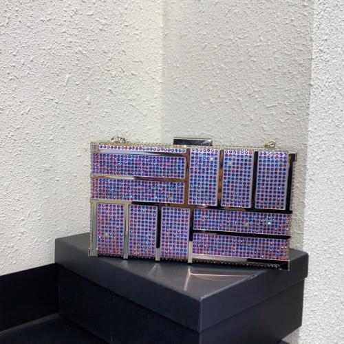 Luxury 2024 Women Shoulder Metal Bling Rhinestone Evening Bag Clutch for Wedding Party Ladies Handbag and Purses Messenger Bag