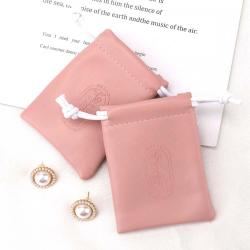 Hot Sale Custom Logo Emboss Pink Pu Leather Drawstring Bag Sunglasses Power Bank Waterproof Leather Pouch