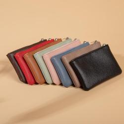 Men and women wallets new lychee grain simple zipper coin purse ultra-thin short card coin key organizer bag pouch