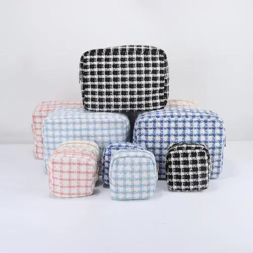 Winter Tweed Fabric Make Up Bags 5 Colors Plaid Zipper Pouch 4 Sizes Travel Toiletry Kits Men Women Makeup Organizer Pouch Bag