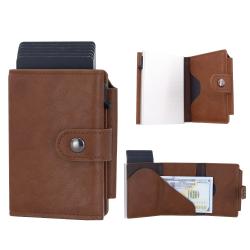 Custom Business Card Holder RFID Men Card Pop Up Wallets Genuine Leather Slim Thin Aluminum Wallet