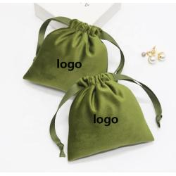 Custom Logo Printed Velvet Jewelry Packaging Pouch Small Luxury Drawstring Cosmetic Makeup Velvet Gift Bag