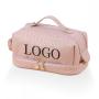 Custom Logo Large Pu Makeup Bag Double Layer Cosmetic Bags with Handle Travel Make Up Bag Organizer with Compartments