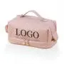 Custom Logo Large Pu Makeup Bag Double Layer Cosmetic Bags with Handle Travel Make Up Bag Organizer with Compartments