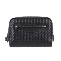 Custom Weaving Leather Cosmetic Bag Black Men's Toiletry Bag Large Travel Dopp Kit