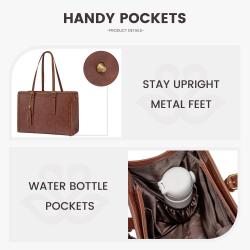 LOVEVOOK Laptop Bag for Women Vintage Leather Laptop Tote 15.6 inch Large Capacity Computer bag with Clutch Purse for Work