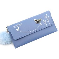 Fashionable  Women Long Wallets Pure Color Wool Ball Bow Clutch Bag Women's Long Bag Card Bag Coin Purse