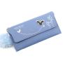 Fashionable  Women Long Wallets Pure Color Wool Ball Bow Clutch Bag Women's Long Bag Card Bag Coin Purse
