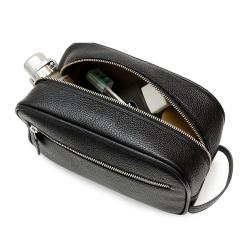 Custom Leather Toiletry Kit Beauty Cosmetic Make Up Toiletry Makeup Bag With 2 Zippered Closures for Men & Women