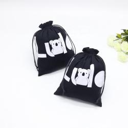 Recyclable Custom White Logo Organic Cotton Drawstring Child Shoe Pouch Soft Black Packaging Dust Shoe Bag