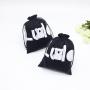 Recyclable Custom White Logo Organic Cotton Drawstring Child Shoe Pouch Soft Black Packaging Dust Shoe Bag