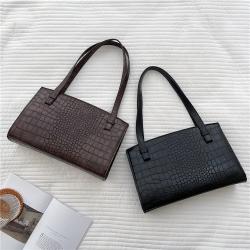 Custom Logo High Texture Handbags Simple Women's Shoulder Bag Fashion Retro Pu Leather Crocodile Print  Tote Bag