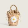 2024 Spring And Summer New Women'S Bag Small Daisies Embroidered Straw Handbag Pastoral Wind Bucket Bag Shoulder Crossbody Bag