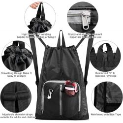 Gelory Black Reusable And Durable Polyester Drawstring Gym Bag Folding Into Pouch Lightweight Sports Drawstring Backpack