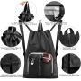 Gelory Black Reusable And Durable Polyester Drawstring Gym Bag Folding Into Pouch Lightweight Sports Drawstring Backpack