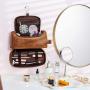 Mens Leather Travel Organizer Kit with hanging hook Large Water-resistant Toiletries Bathroom Shaving Bags