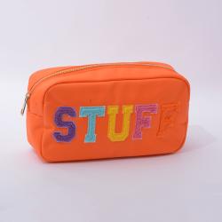 Stock RTS S M L XL Orange Custom Embroidery Stuff Skin Wash Waterproof Nylon Travel Bag Gift Women Girl Makeup Pouch Bag