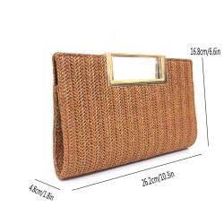 Summer Straw Plaited Casual Travel Clip Clutch Purse for Women Ladies Beach Handbag Clutch Chain Bag for Wedding Party Wholesale