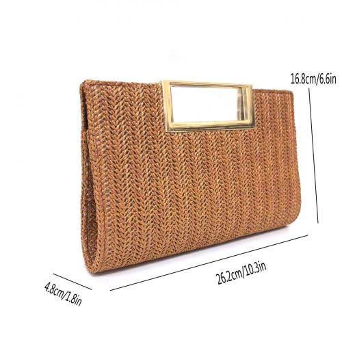 Summer Straw Plaited Casual Travel Clip Clutch Purse for Women Ladies Beach Handbag Clutch Chain Bag for Wedding Party Wholesale