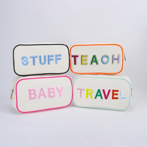 Keymay Custom Logo Multi-color Large Capacity Embroidery Letter Bags Cosmetics Bag Women Makeup Canvas Pouch with Zipper
