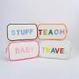Keymay Custom Logo Multi-color Large Capacity Embroidery Letter Bags Cosmetics Bag Women Makeup Canvas Pouch with Zipper