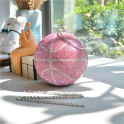 Pink Brown Black Mini Round Rhinestone Basketball Evening Clutch Purse Diamond Crossbody Chain Bag