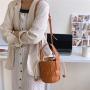 Ladies new products Korea drawstring pleated shoulder crossbody bag fashion popular handbag creative woven cylinder bucket bag