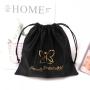 Custom Logo Printed Black Color Satin Drawstring Hair Packaging Extension Bag Soft Satin Silk Dust Underwear Pouch