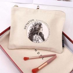High Quality Custom Hot Stamping Printed 8 OZ Canvas Zipper Makeup Packaging Pouch Cotton Travel Cosmetic Bag