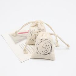Custom Logo Printed Small Canvas Drawstring Pouch Cosmetic Nail Polish Makeup Packaging Cotton Canvas Gift Bag