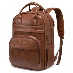 LOVEVOOK 2023 Vintage men casual bags custom logo PU leather Work Backpack Purse with USB laptop travel backpacks for women