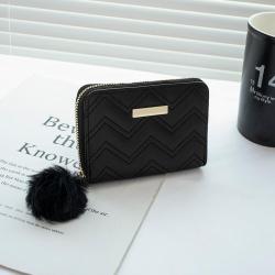 New Product Women's Coin Purse 2024 New Diamond Embroidery Pu Leather with Fur Ball Wallet Small Card Case Casual Small Bag