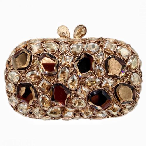 New diamond-encrusted hollowed-out diamond women's bag glass stone clutch bags golden evening bag in stock