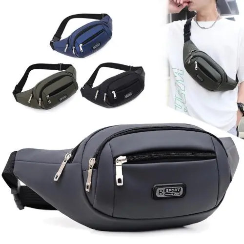Large Capacity PU Sports Business Crossbody Fanny Pack Multifunction Waterproof Adjustable Chest Waist Bag With 5-zipper Pockets